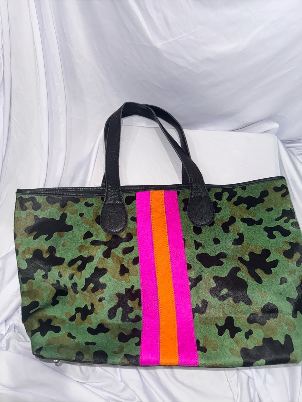 Parker & Hyde Green Camo Tote with Pink & Orange Stripe